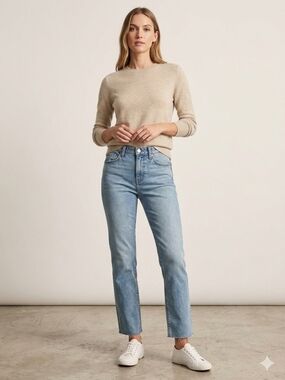 OAT New York High-Rise Straight Leg Jeans in Light Blue